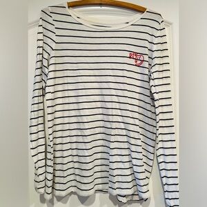 LOFT Ivory and Black Striped Tee